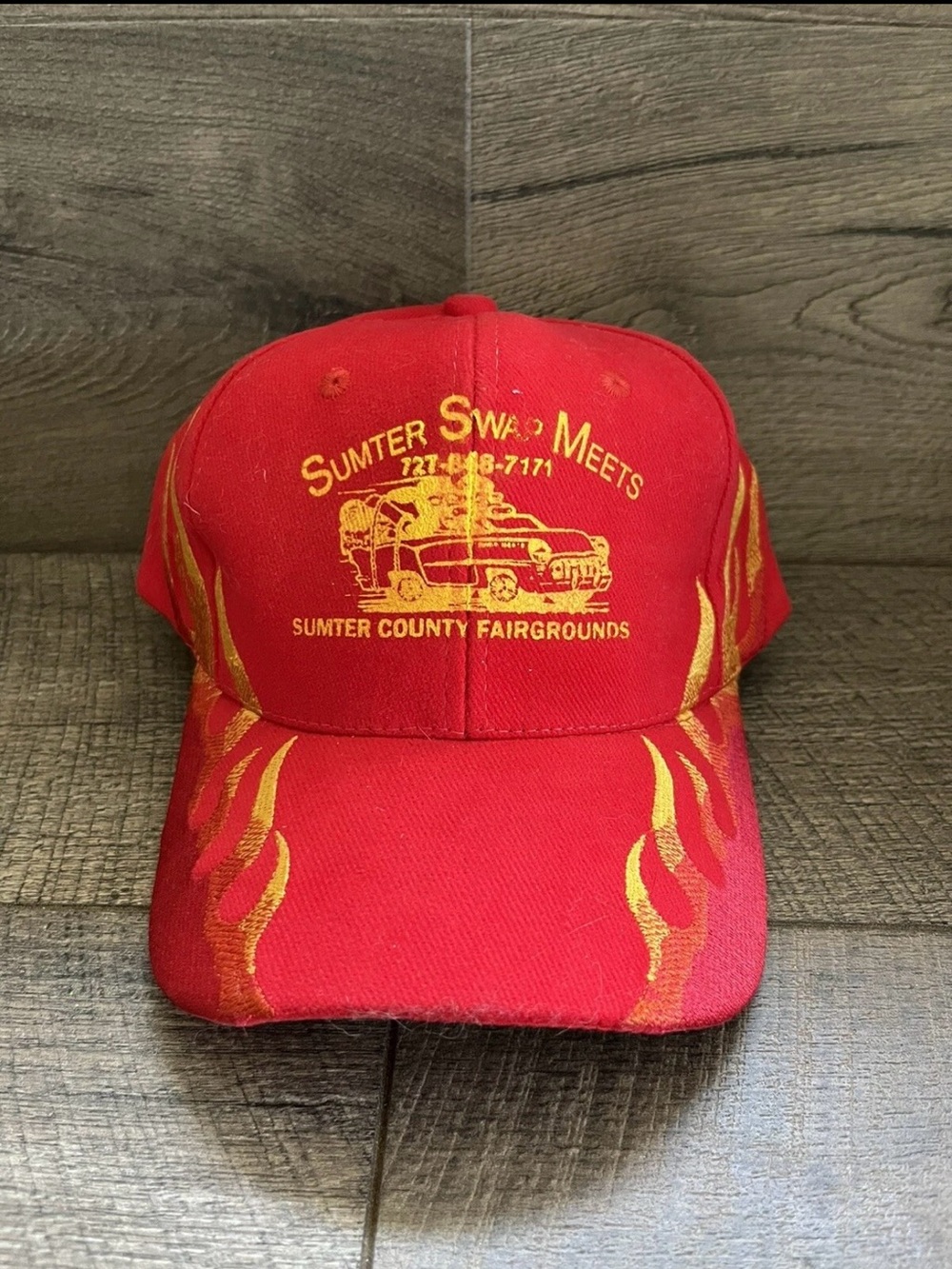Vintage Hat Snapback Cap Sumter Swap Meets County Fairgrounds Flea Red Flames

G